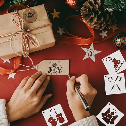 24 قطعة من لوحات الاستنسل، قوالب رسم عيد الميلاد قابلة لإعادة الاستخدام، استنسل DIY للرسم على شرائح الخشب لتزيين عيد الميلاد. in Kuwait