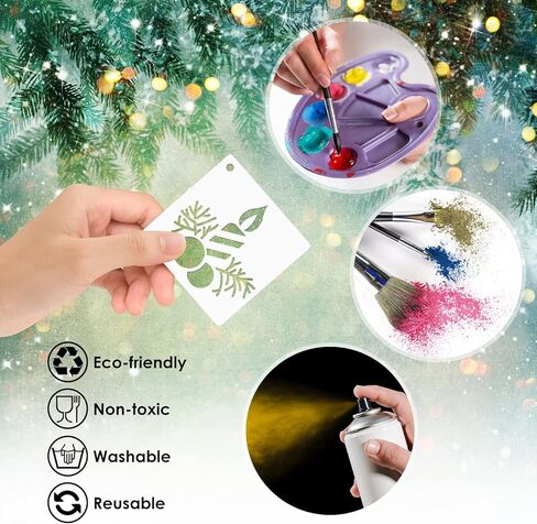 24 قطعة من لوحات الاستنسل، قوالب رسم عيد الميلاد قابلة لإعادة الاستخدام، استنسل DIY للرسم على شرائح الخشب لتزيين عيد الميلاد. in Kuwait