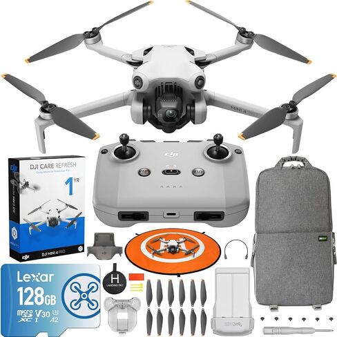 طائرة بدون طيار DJI Mini 4 Pro قابلة للطي مع جهاز تحكم RC 2 (مع شاشة) فيديو 4K HDR، أقل من 249 جرام، وقت طيران 34 دقيقة، حزمة استشعار رؤية شاملة الاتجاهات مع خطة تحديث DJI Care وملحقاتها لمدة عام in Kuwait