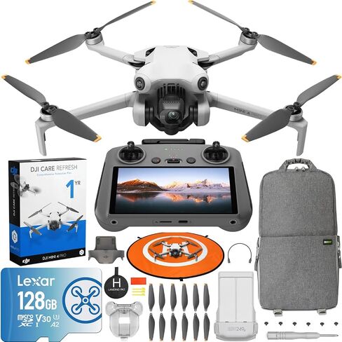 طائرة بدون طيار DJI Mini 4 Pro قابلة للطي مع جهاز تحكم RC 2 (مع شاشة) فيديو 4K HDR، أقل من 249 جرام، وقت طيران 34 دقيقة، حزمة استشعار رؤية شاملة الاتجاهات مع خطة تحديث DJI Care وملحقاتها لمدة عام in Kuwait