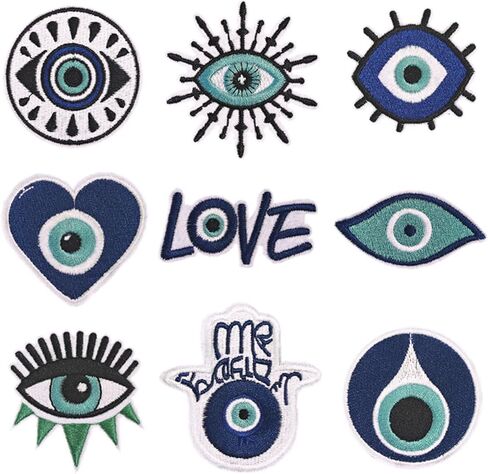 SUBIAOY 9 Pcs Blue Eye Embroidered Patches Sew/Iron on Embroidered Applique Patches DIY Craft for Clothes Backpacks Hats Jeans Jackets in Kuwait