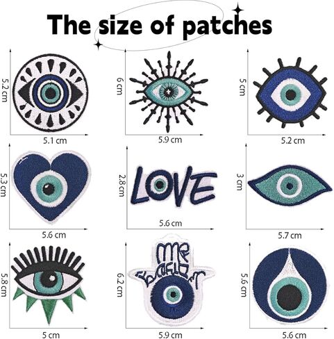 SUBIAOY 9 Pcs Blue Eye Embroidered Patches Sew/Iron on Embroidered Applique Patches DIY Craft for Clothes Backpacks Hats Jeans Jackets in Kuwait