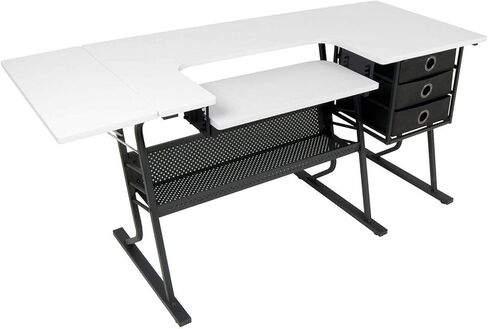 Sew Ready Eclipse Ultra Hobby Machine Top Storage Drawers + Large Lower Shelf-Can Also Be Used as Computer Desk Sewing Table, Black/White in Saudi Arabia