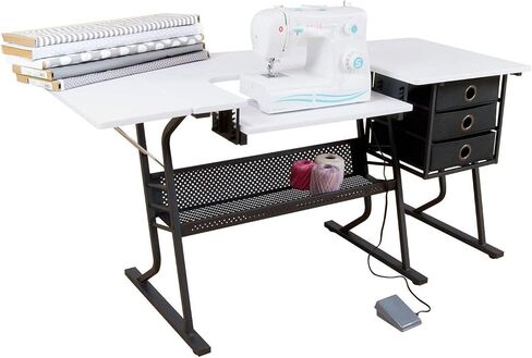 Sew Ready Eclipse Ultra Hobby Machine Top Storage Drawers + Large Lower Shelf-Can Also Be Used as Computer Desk Sewing Table, Black/White in Saudi Arabia