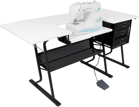 Sew Ready Eclipse Ultra Hobby Machine Top Storage Drawers + Large Lower Shelf-Can Also Be Used as Computer Desk Sewing Table, Black/White in Saudi Arabia