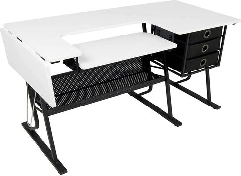 Sew Ready Eclipse Ultra Hobby Machine Top Storage Drawers + Large Lower Shelf-Can Also Be Used as Computer Desk Sewing Table, Black/White in Saudi Arabia