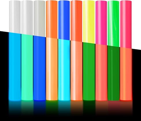 Glow in The Dark HTV Heat Transfer Vinyl, 20 Pack 12"x 10" Glow in The Dark HTV Vinyl Sheets, 10 Assorted Color Iron On Vinyl for T Shirts, Glow in The Dark Vinyl Starter Kit in Kuwait