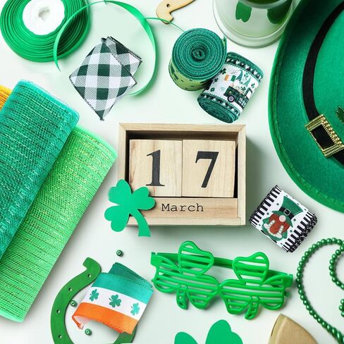 Woanger 10 لفات شريط عيد الميلاد تتضمن 5 لفات إكليل من الزهور الشبكية ديكور 5 لفات شريط سلكي لعيد الميلاد لفات شريطية معدنية بولي أحمر أخضر أبيض شريط تزيين DIY لحفلات إكليل الحرف اليدوية in Kuwait