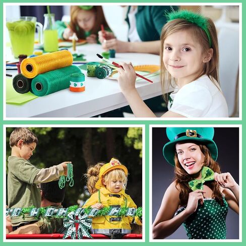 Woanger 10 لفات شريط عيد الميلاد تتضمن 5 لفات إكليل من الزهور الشبكية ديكور 5 لفات شريط سلكي لعيد الميلاد لفات شريطية معدنية بولي أحمر أخضر أبيض شريط تزيين DIY لحفلات إكليل الحرف اليدوية in Kuwait