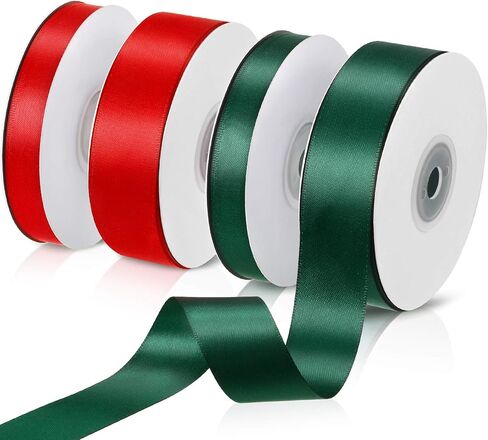 4 Pieces Christmas Satin Ribbons Double Faced Polyester Ribbon Wrapping Satin Ribbons 0.47 Inch and 0.98 Inch Wide, 25 Yards for Christmas Decor Wedding Party Wrapping DIY Craft Making, Red and Green in Saudi Arabia
