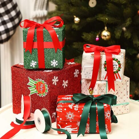 4 Pieces Christmas Satin Ribbons Double Faced Polyester Ribbon Wrapping Satin Ribbons 0.47 Inch and 0.98 Inch Wide, 25 Yards for Christmas Decor Wedding Party Wrapping DIY Craft Making, Red and Green in Saudi Arabia