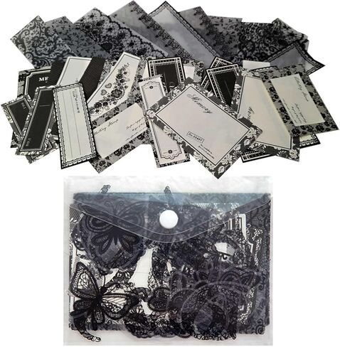 Vilikya 110pcs Black Lace Stickers for Scrapbooking Supplies, Aesthetic Doilies Butterfly Stickers for Journaling Embellishment, Vintage Flower Lace Scrapbook Paper for Junk Journal Ephemera in Kuwait