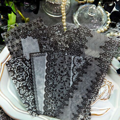 Vilikya 110pcs Black Lace Stickers for Scrapbooking Supplies, Aesthetic Doilies Butterfly Stickers for Journaling Embellishment, Vintage Flower Lace Scrapbook Paper for Junk Journal Ephemera in Kuwait