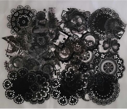 Vilikya 110pcs Black Lace Stickers for Scrapbooking Supplies, Aesthetic Doilies Butterfly Stickers for Journaling Embellishment, Vintage Flower Lace Scrapbook Paper for Junk Journal Ephemera in Kuwait