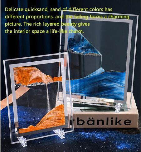 WANLIAN Moving Sand Art Picture Dynamic Sand Picture Golden Desktop Sand Art for Home Decor and Office Large Size (9x7inch) in Saudi Arabia