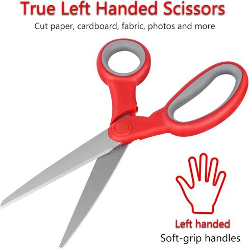 Left Handed Scissors, 8" All Purpose Lefty Stainless Steel Scissors for Adults School Student Kids, Great for Craft, Office, Sewing, Fabric, Red (1 Pack) in Kuwait