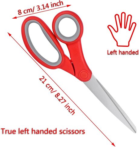 Left Handed Scissors, 8" All Purpose Lefty Stainless Steel Scissors for Adults School Student Kids, Great for Craft, Office, Sewing, Fabric, Red (1 Pack) in Kuwait