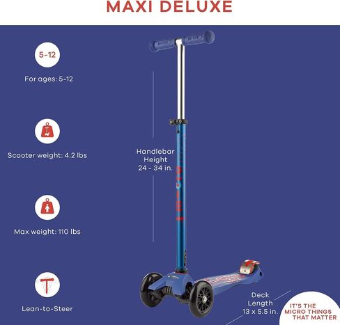 Micro Kickboard - Maxi Deluxe 3-Wheeled, Lean-to-Steer, Swiss-Designed Micro Scooter for Kids, Ages 5-12 in Saudi Arabia