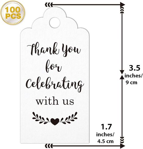 بطاقات شكر بعبارة Thank You for Celebrating with Us من 100 قطعة بلون ابيض لحفلات الزفاف واعياد الميلاد وحفلات استقبال المولود الجديد، بطاقات هدايا ورقية مع خيط من الجوت بطول 100 قدم in Kuwait