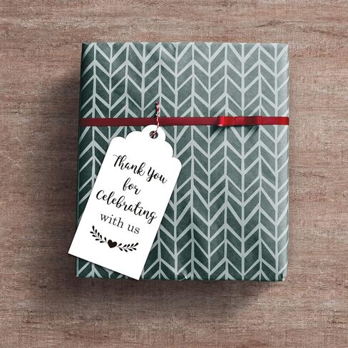 بطاقات شكر بعبارة Thank You for Celebrating with Us من 100 قطعة بلون ابيض لحفلات الزفاف واعياد الميلاد وحفلات استقبال المولود الجديد، بطاقات هدايا ورقية مع خيط من الجوت بطول 100 قدم in Kuwait