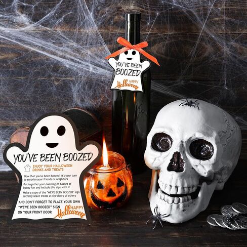 52 Pieces You've Been Boozed Halloween Game We've Been Boozed Halloween Sign Ghost Wine Bottle Labels Neighborhood Game for Halloween Party Decorations in Saudi Arabia
