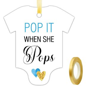 50 PCS Pop It When She Pops Baby Shower Champagne Favor Tags, Cute Blue Heart-Shaped Bottle Tags, Baby Onesie Shaped Gift Tags, Baby Shower Favor Tags, Baby Shower Birthday Party Favor Decorations. in Kuwait