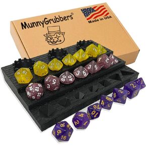 MunnyGrubbers - Dice Display Rack Shelf - Dice Jail - Dice Holder - (3 x Random 7PCS D20 Dice Set Included) - Display Up to 3 Sets of Dice and Vials - Dungeons and Dragons - DND - D&D - (Black) in Kuwait