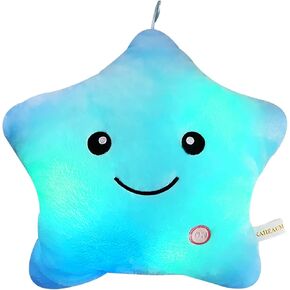 Cute LED Night Light Up Throw Pillow Inserts Star Stuffed Animals Plush Toys for Kids Children’s Day Gift Son Daughter Girls Boys,Decorative Blue Throw Pillows for Couch,Sofa,Bed,Room,Office
