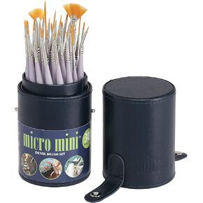 Creative Mark 30 Piece Micro Detail Paint Brush Set, Mini Paintbrushes for Acrylic, Watercolor, Oil, Face, Nail, Scale Model Painting & Line Drawing, Vegan Leather Case Included
