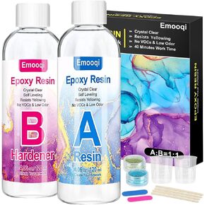 مجموعة إيبوكسي راتنج، مجموعة إيموكي 230 مل من الراتنج الإيبوكسي، بما في ذلك الراتنج (115 مل) وعامل المعالجة (4 أوقية) ، نسبة 1:1 سهلة المزج، مناسبة للمجوهرات والفنون والحرف اليدوية in Kuwait