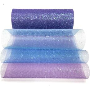 Lauthen.S Rainbow Glitter Tulle Rolls, Decorative Tulle Fabric Roll 6" x 10 Yards(30 Feet) Blue Shimmer Color Fabric Ribbon for Table Chair Sash Hair Bow Costume Wedding Birthday Baby Shower