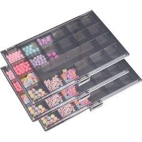 Bead Organizer Conatiner (2 Pack) 21 Grids Diamond Painting Storage Containers, Portable Crafts Organizers and Storage, Black Compartment Container Storage for Jewelry, Fishing Tackles Glitter or Seed