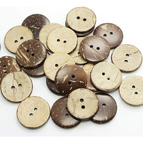 اتش يو اي واي او يو اتش يو اي 100 قطعة من ازرار جوز الهند الطبيعي مقاس 25 ملم، ازرار بفتحتين للحرف اليدوية والخياطة والمنتجات الساخنة، غير سامة وامنة للخياطة والحرف اليدوية in Kuwait