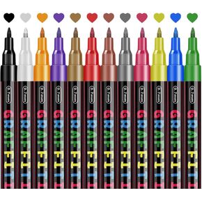 أقلام طلاء أكريليك من ريني، 12 لونًا قلم طلاء أكريليك لأقلام طلاء الصخور من قماش السيراميك والزجاج المعدني، 0.7 مم أقلام تحديد ذات أطراف دقيقة in Kuwait