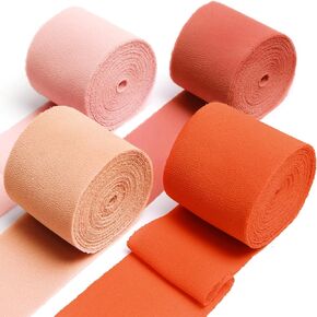 UpUDo 4 Rolls Chiffon Ribbon, 1.5" x 6Yd Mixed Pink Silk Ribbons, Frayed Edges for Wedding Invitations, Bridal Bouquets, DIY Crafts, Gift Wrapping, Holiday Decor