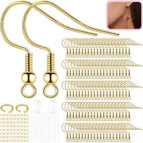 FANCY NOVA Gold Earring Hooks 120PCS, Hypoallergenic Stainless Steel Dangle Wires Fish for Jewelry Making, with Clear Backs and Jump Rings in Kuwait