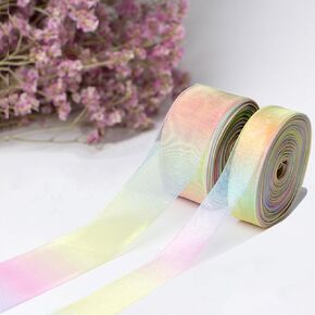 Sheer Organza Ribbons Chiffon Ribbon, 2 Rolls 1" 1.5" Width Rainbow Shimmer Ribbon Band for Gift Wrapping, Hair Bow, Wedding, Party Decoration Gradient Pink in Kuwait