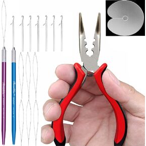 Microlink Crochet Hook Needle for Hair Extension Maintenance Installation Tools Latch Hook Crochet Needle 2 Sets Holder Aluminum Ventilating Holder Crochet Hook Needles Kit (Blue & Purple 2 Pieces)