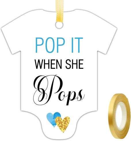 50 PCS Pop It When She Pops Baby Shower Champagne Favor Tags, Cute Blue Heart-Shaped Bottle Tags, Baby Onesie Shaped Gift Tags, Baby Shower Favor Tags, Baby Shower Birthday Party Favor Decorations. in Saudi Arabia