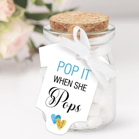 50 PCS Pop It When She Pops Baby Shower Champagne Favor Tags, Cute Blue Heart-Shaped Bottle Tags, Baby Onesie Shaped Gift Tags, Baby Shower Favor Tags, Baby Shower Birthday Party Favor Decorations. in Saudi Arabia