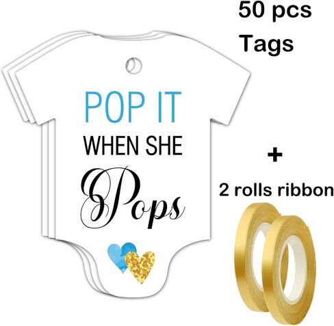 50 PCS Pop It When She Pops Baby Shower Champagne Favor Tags, Cute Blue Heart-Shaped Bottle Tags, Baby Onesie Shaped Gift Tags, Baby Shower Favor Tags, Baby Shower Birthday Party Favor Decorations. in Saudi Arabia