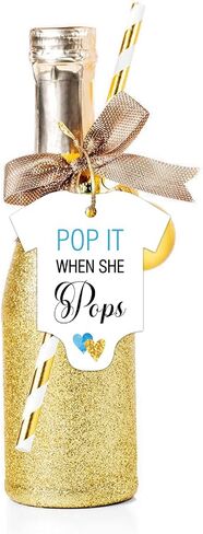 50 PCS Pop It When She Pops Baby Shower Champagne Favor Tags, Cute Blue Heart-Shaped Bottle Tags, Baby Onesie Shaped Gift Tags, Baby Shower Favor Tags, Baby Shower Birthday Party Favor Decorations. in Saudi Arabia