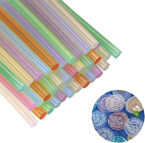 أعواد ختم الشمع من NEX&CO لمسدس الغراء الصغير، 20 عبوة من أعواد الشمع الشفافة قزحية الألوان لأختام الطوابع، قطر 8 بوصة × .27 بوصة، غراء فني ساخن للطوابع ودعوات الزفاف والبطاقات (أخضر نعناعي) in Kuwait