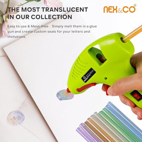 أعواد ختم الشمع من NEX&CO لمسدس الغراء الصغير، 20 عبوة من أعواد الشمع الشفافة قزحية الألوان لأختام الطوابع، قطر 8 بوصة × .27 بوصة، غراء فني ساخن للطوابع ودعوات الزفاف والبطاقات (أخضر نعناعي) in Kuwait