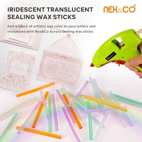أعواد ختم الشمع من NEX&CO لمسدس الغراء الصغير، 20 عبوة من أعواد الشمع الشفافة قزحية الألوان لأختام الطوابع، قطر 8 بوصة × .27 بوصة، غراء فني ساخن للطوابع ودعوات الزفاف والبطاقات (أخضر نعناعي) in Kuwait
