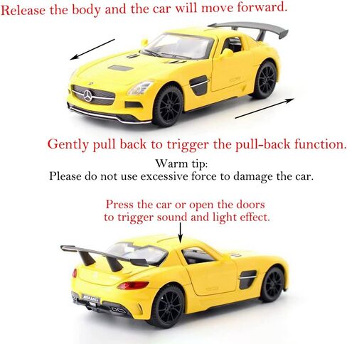 iLooboo Alloy Collectible Yellow Benz SLS AMG Toy Vehicle Pull Back Die-Cast Car Model with Lights and Sound in Kuwait