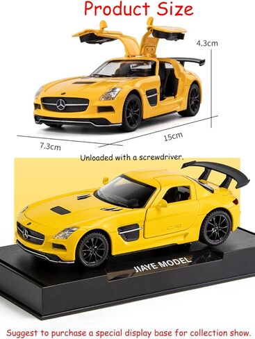 iLooboo Alloy Collectible Yellow Benz SLS AMG Toy Vehicle Pull Back Die-Cast Car Model with Lights and Sound in Kuwait