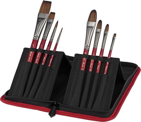 Creative Mark Artist Staccato Paint Brush Set of 8, Short Handle Paintbrushes for Acrylics, Watercolor & Gouache, Includes Organizer Traveling Case in Saudi Arabia