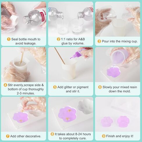 Epoxy Resin Kit, Emooqi 8.12 oz Epoxy Resin AB Set,Including Resin (4.06 oz) and Curing Agent (4.06 oz), 1:1 Ratio is Easy to Mix, Suitable for Jewelry, Arts, Crafts in Kuwait