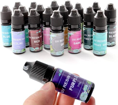 18 Colors QIAO QIAO DIY Colored UV Resin Hard Type for Making Small Crafts, Colored UV Epoxy Resin for Pendants Earrings Necklace Jewelry Making 0.35oz/10g Each Bottle in Kuwait